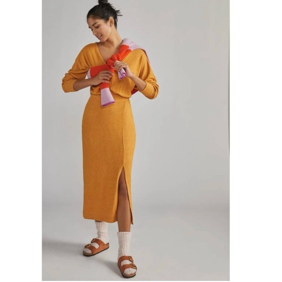 Daily Practice by Anthropologie Barre Midi Dress - Mustard Yellow - Size Small - Picture 1 of 16